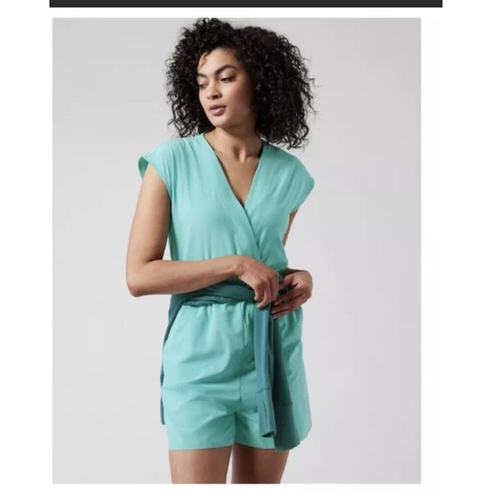 ATHLETA MARLOW ROMPER Sz XS TP  Gulf  Green Blue Sleeveless Short UPF $89 New